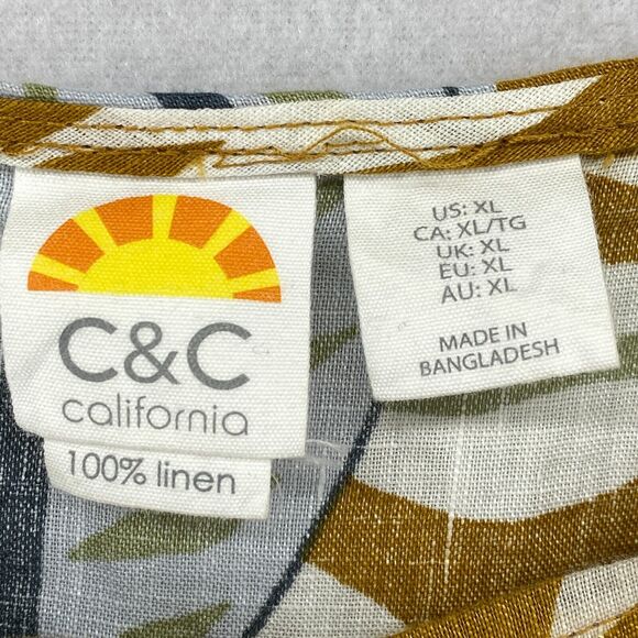 C&C CALIFORNIA Tank Top XL Linen Tropical Sleeveless Button Front Yellow - Picture 8 of 11